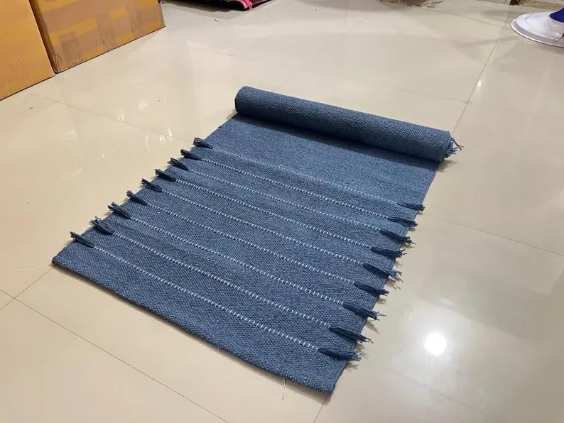 Payal Rugs Cotton Yoga Mat - Eco-Friendly Hand-Woven Rug - Non Slip & Thick (24”x72”x5mm) for Yoga Everyday Fitness at Home - Comfortable Extra-Long