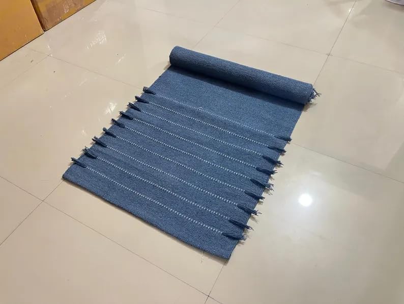 Payal Rugs Cotton Yoga Mat - Eco-Friendly Hand-Woven Rug - Non Slip & Thick (24”x72”x5mm) for Yoga Everyday Fitness at Home - Comfortable Extra-Long