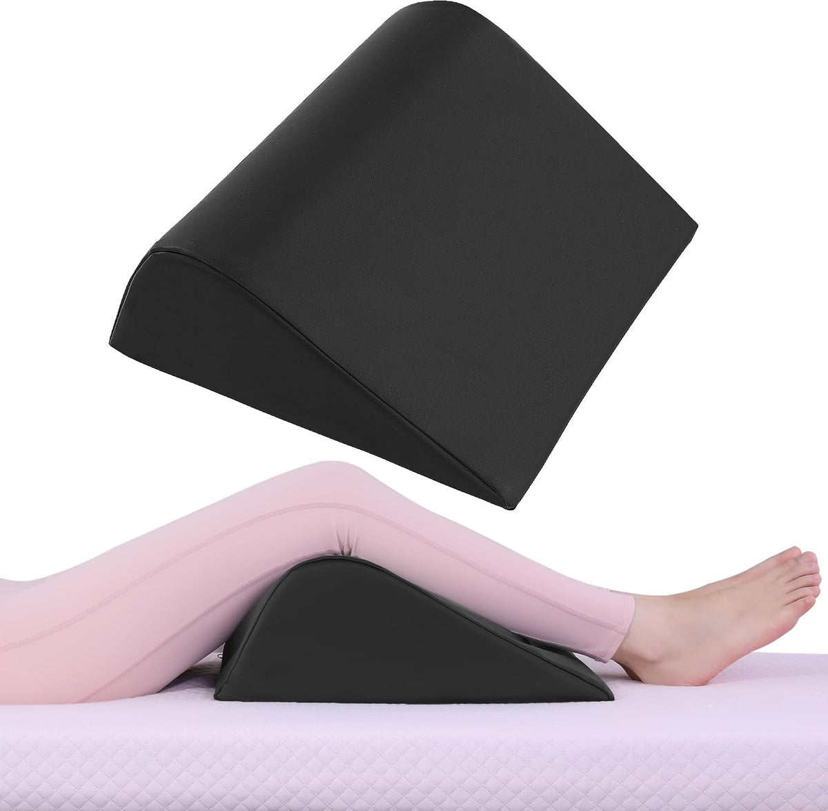 Wedge Bolster Pillow for Legs,Knee Wedge Pillow for Massage Table,Triangle Massage Bolsters for Under Legs,PU Leather Waterproof Foam Tatoo Pillow (Wine Red) (Black, 16"x16"x6")