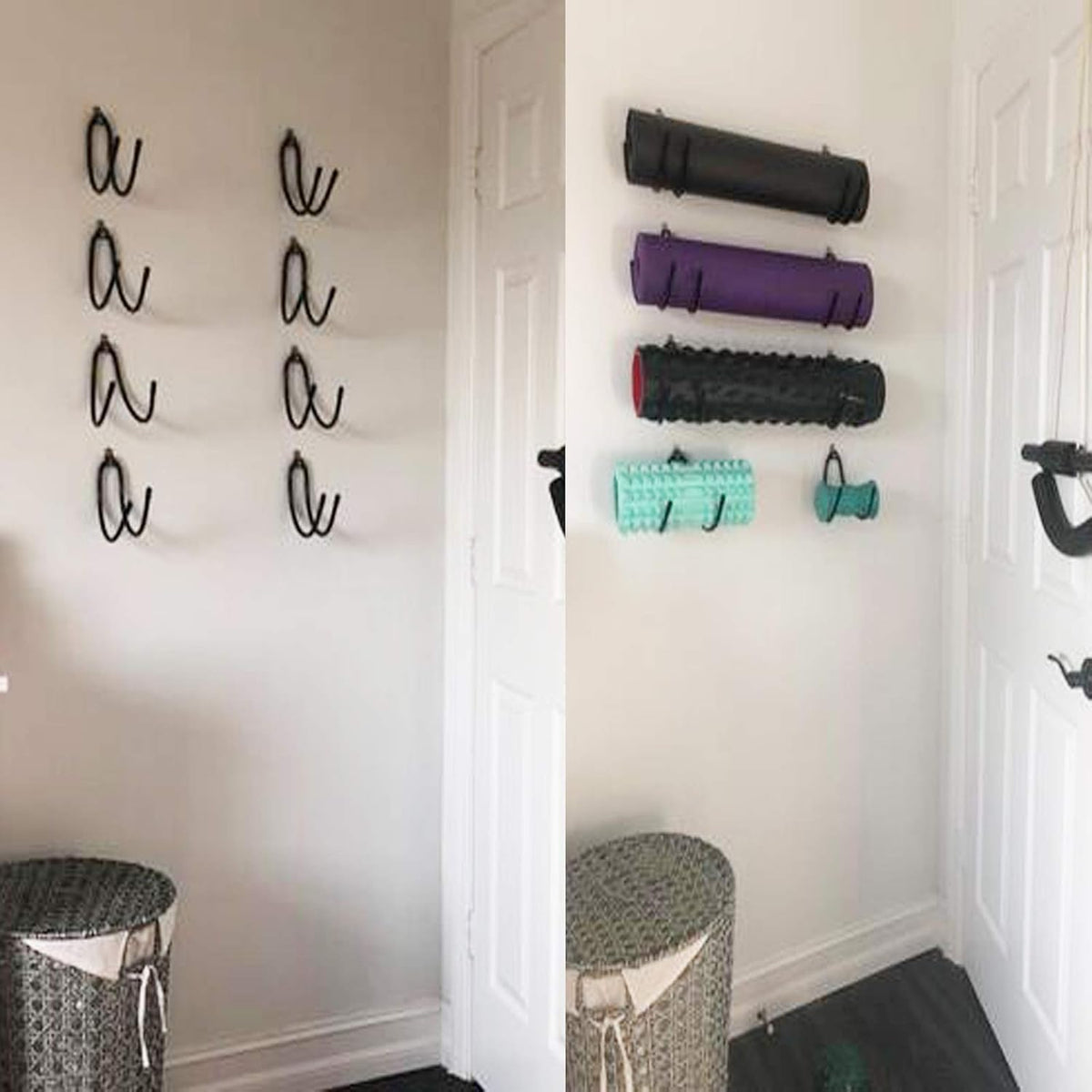Yoga Mat Foam Rollers Wall Rack Wall Storage Mount Wall Holder Storage Shelf for Foam Rollers and Yoga Mat/Sports Sweat Towel, Up to 20Lbs - No Mat - Upgrade - 4/PK