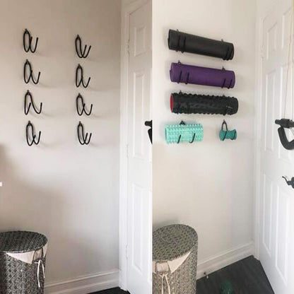 Yoga Mat Foam Rollers Wall Rack Wall Storage Mount Wall Holder Storage Shelf for Foam Rollers and Yoga Mat/Sports Sweat Towel, Up to 20Lbs - No Mat - Upgrade - 4/PK
