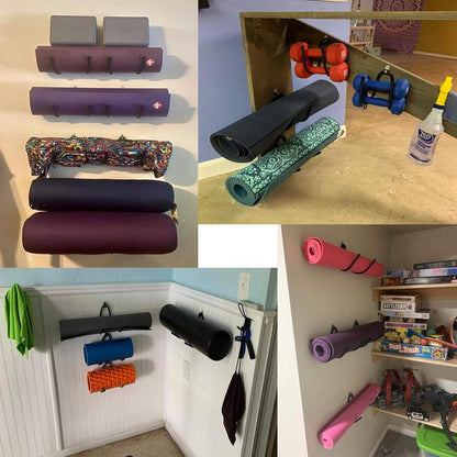 Yoga Mat Foam Rollers Wall Rack Wall Storage Mount Wall Holder Storage Shelf for Foam Rollers and Yoga Mat/Sports Sweat Towel, Up to 20Lbs - No Mat - Upgrade - 4/PK