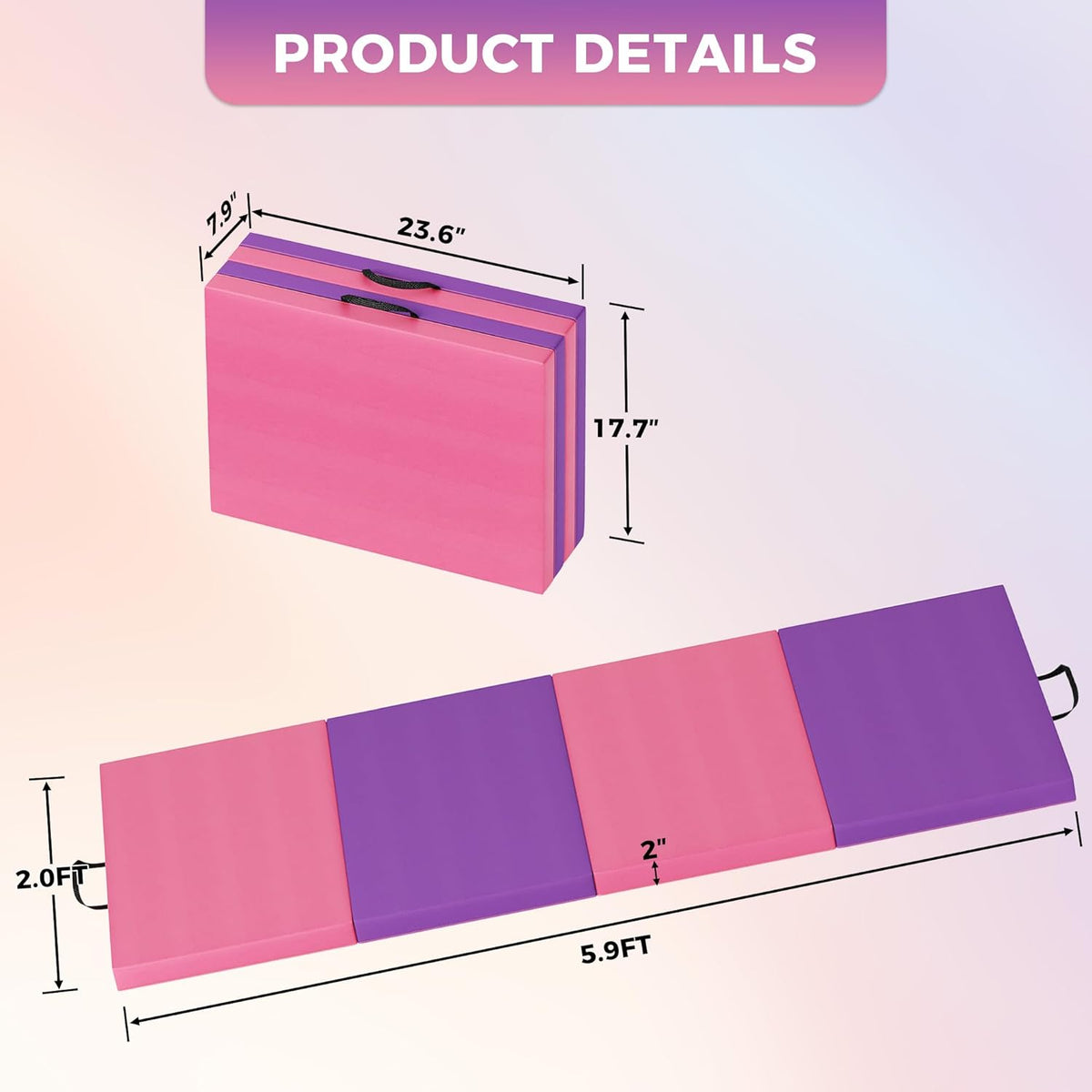 Folding Gymnastics Mat, Exercise Mats, Gymnastics Tumbling Mats, Thick Portable Home Gym Floor Pad for Yoga, Pilates, Aerobics & Martial Arts Training