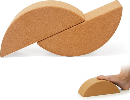 Cork Calf Stretcher Foot Rocker - Half Moon Yoga Block for Plantar Fasciitis, Recovery Ankle Stretcher Balance Blocks Leg Muscle Strength Traning Sports Workout Equipment, Anti-Slip