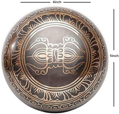 Premium Tibetan Singing Bowl Set – Handmade in Nepal Sound & Meditation Bowl – Spiritual Decor for Yoga, Wellness Spaces & Relaxation (Brown & Red)