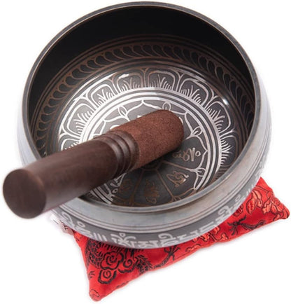 Premium Tibetan Singing Bowl Set – Handmade in Nepal Sound & Meditation Bowl – Spiritual Decor for Yoga, Wellness Spaces & Relaxation (Brown & Red)