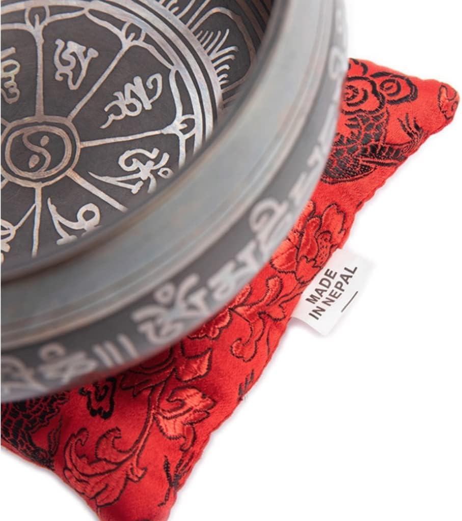 Premium Tibetan Singing Bowl Set – Handmade in Nepal Sound & Meditation Bowl – Spiritual Decor for Yoga, Wellness Spaces & Relaxation (Brown & Red)