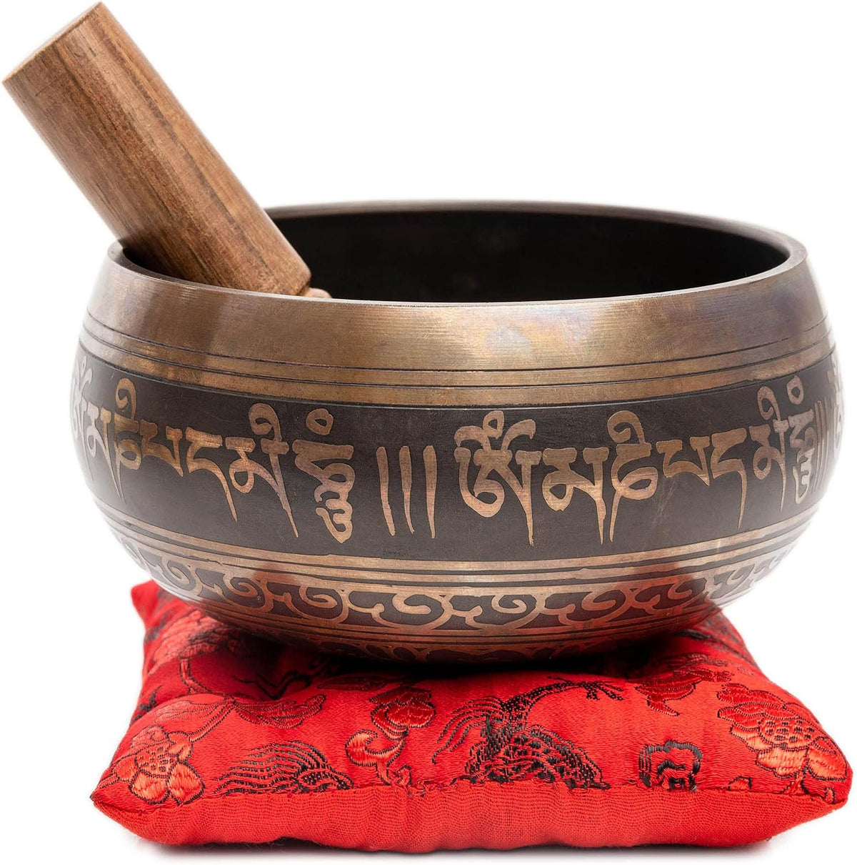 Premium Tibetan Singing Bowl Set – Handmade in Nepal Sound & Meditation Bowl – Spiritual Decor for Yoga, Wellness Spaces & Relaxation (Brown & Red)