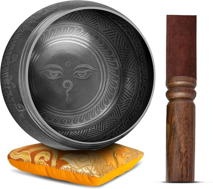 Premium Tibetan Singing Bowl Set – Handmade in Nepal Sound & Meditation Bowl – Spiritual Decor for Yoga, Wellness Spaces & Relaxation (Brown & Red)