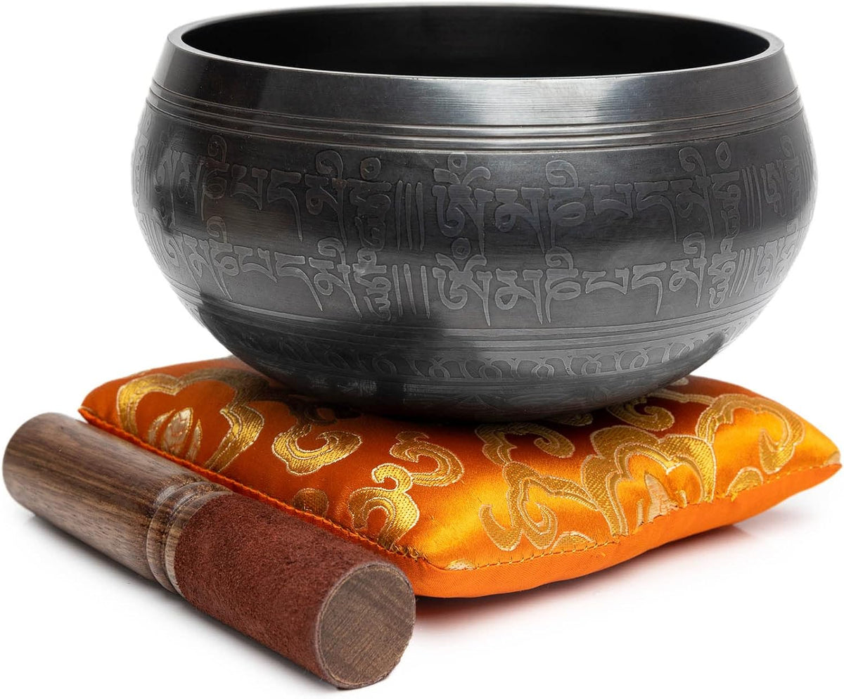 Premium Tibetan Singing Bowl Set – Handmade in Nepal Sound & Meditation Bowl – Spiritual Decor for Yoga, Wellness Spaces & Relaxation (Brown & Red)