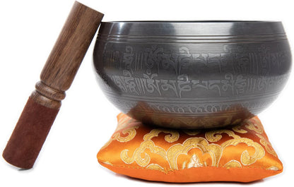 Premium Tibetan Singing Bowl Set – Handmade in Nepal Sound & Meditation Bowl – Spiritual Decor for Yoga, Wellness Spaces & Relaxation (Brown & Red)