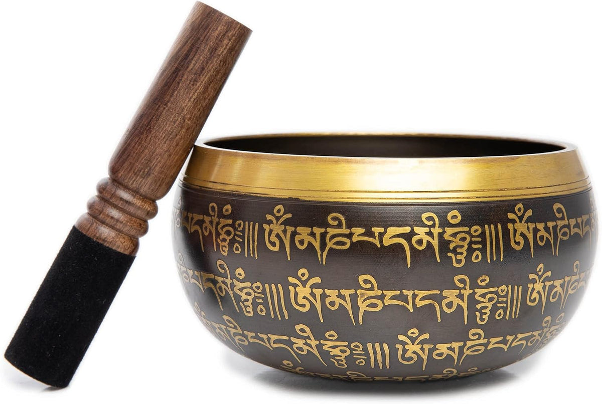 Premium Tibetan Singing Bowl Set – Handmade in Nepal Sound & Meditation Bowl – Spiritual Decor for Yoga, Wellness Spaces & Relaxation (Brown & Red)