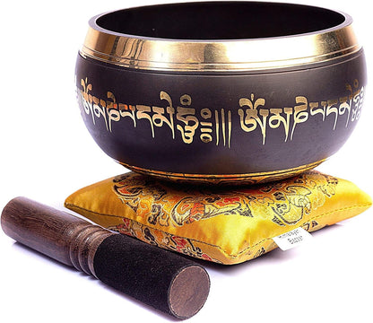 Premium Tibetan Singing Bowl Set – Handmade in Nepal Sound & Meditation Bowl – Spiritual Decor for Yoga, Wellness Spaces & Relaxation (Brown & Red)