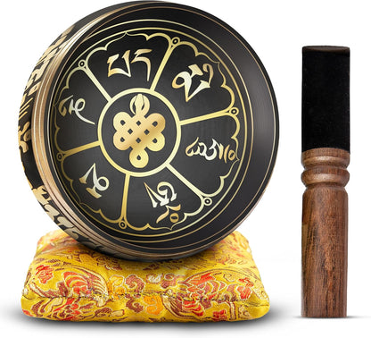 Premium Tibetan Singing Bowl Set – Handmade in Nepal Sound & Meditation Bowl – Spiritual Decor for Yoga, Wellness Spaces & Relaxation (Brown & Red)