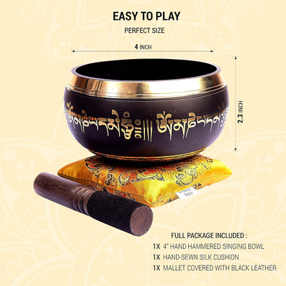 Premium Tibetan Singing Bowl Set – Handmade in Nepal Sound & Meditation Bowl – Spiritual Decor for Yoga, Wellness Spaces & Relaxation (Brown & Red)