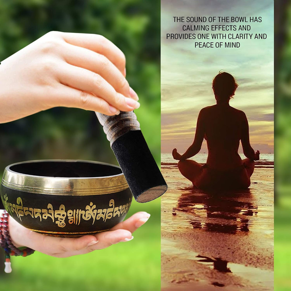 Premium Tibetan Singing Bowl Set – Handmade in Nepal Sound & Meditation Bowl – Spiritual Decor for Yoga, Wellness Spaces & Relaxation (Brown & Red)