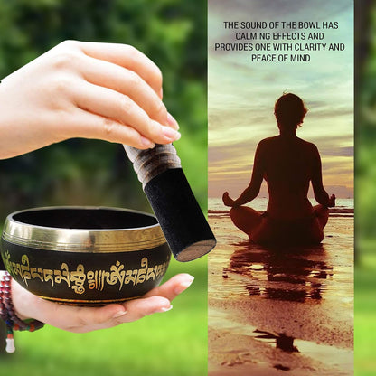 Premium Tibetan Singing Bowl Set – Handmade in Nepal Sound & Meditation Bowl – Spiritual Decor for Yoga, Wellness Spaces & Relaxation (Brown & Red)