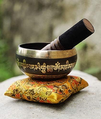 Premium Tibetan Singing Bowl Set – Handmade in Nepal Sound & Meditation Bowl – Spiritual Decor for Yoga, Wellness Spaces & Relaxation (Brown & Red)