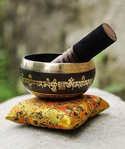 Premium Tibetan Singing Bowl Set – Handmade in Nepal Sound & Meditation Bowl – Spiritual Decor for Yoga, Wellness Spaces & Relaxation (Brown & Red)