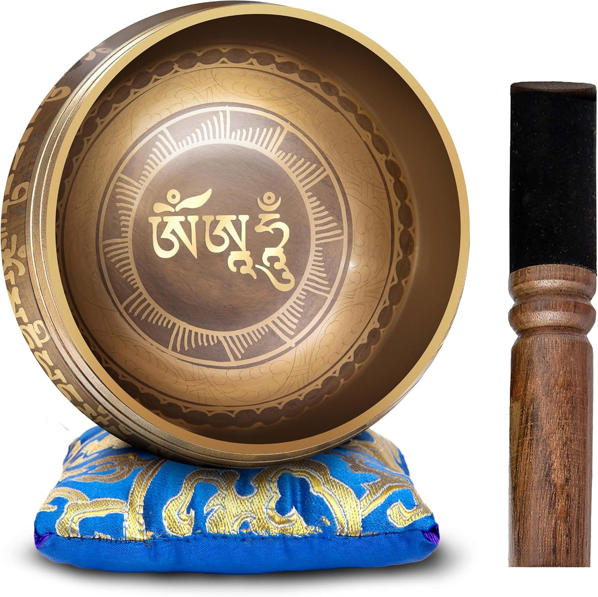 Premium Tibetan Singing Bowl Set – Handmade in Nepal Sound & Meditation Bowl – Spiritual Decor for Yoga, Wellness Spaces & Relaxation (Brown & Red)