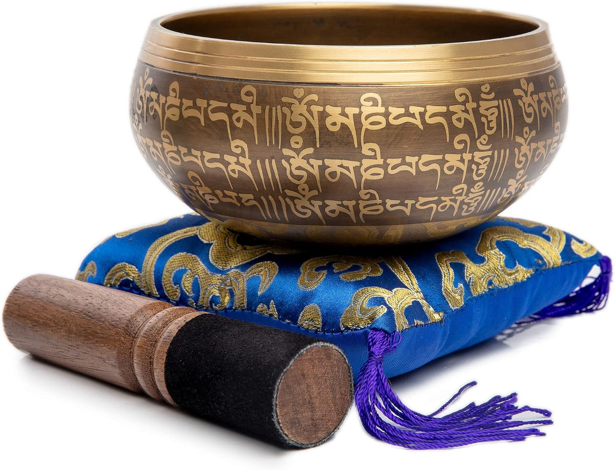 Premium Tibetan Singing Bowl Set – Handmade in Nepal Sound & Meditation Bowl – Spiritual Decor for Yoga, Wellness Spaces & Relaxation (Brown & Red)