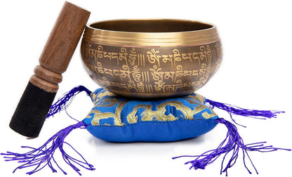 Premium Tibetan Singing Bowl Set – Handmade in Nepal Sound & Meditation Bowl – Spiritual Decor for Yoga, Wellness Spaces & Relaxation (Brown & Red)