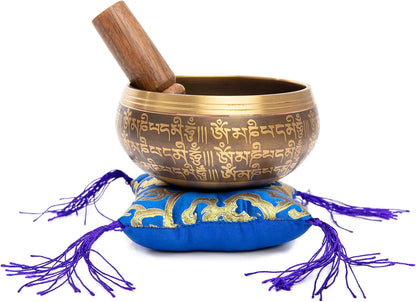 Premium Tibetan Singing Bowl Set – Handmade in Nepal Sound & Meditation Bowl – Spiritual Decor for Yoga, Wellness Spaces & Relaxation (Brown & Red)