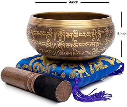 Premium Tibetan Singing Bowl Set – Handmade in Nepal Sound & Meditation Bowl – Spiritual Decor for Yoga, Wellness Spaces & Relaxation (Brown & Red)