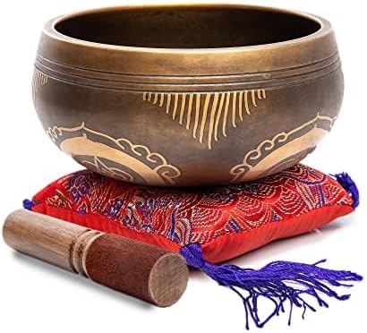 Premium Tibetan Singing Bowl Set – Handmade in Nepal Sound & Meditation Bowl – Spiritual Decor for Yoga, Wellness Spaces & Relaxation (Brown & Red)