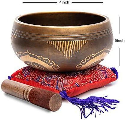 Premium Tibetan Singing Bowl Set – Handmade in Nepal Sound & Meditation Bowl – Spiritual Decor for Yoga, Wellness Spaces & Relaxation (Brown & Red)