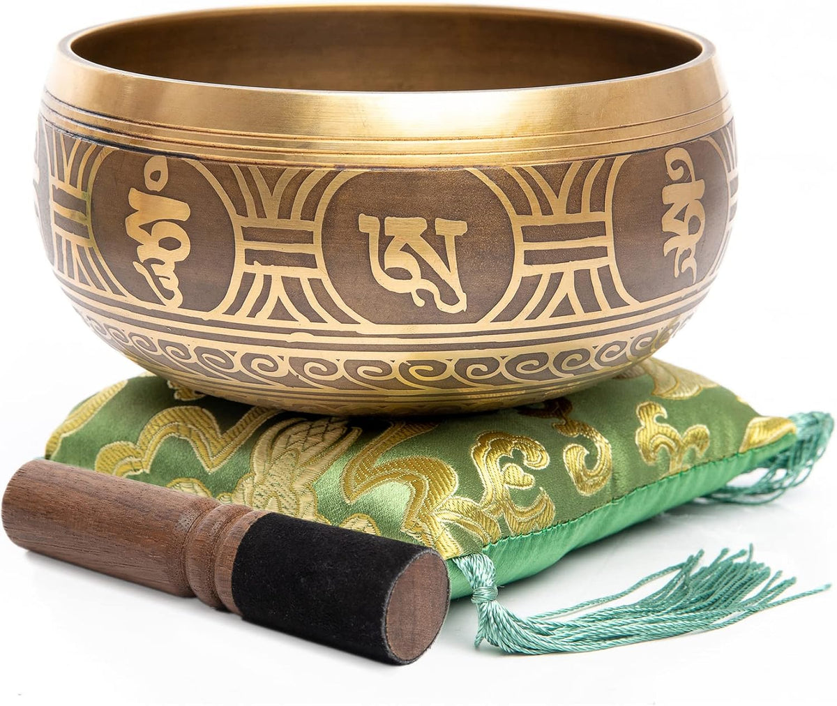 Premium Tibetan Singing Bowl Set – Handmade in Nepal Sound & Meditation Bowl – Spiritual Decor for Yoga, Wellness Spaces & Relaxation (Brown & Red)