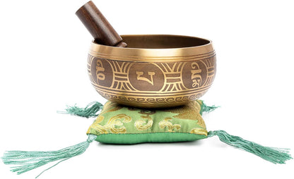 Premium Tibetan Singing Bowl Set – Handmade in Nepal Sound & Meditation Bowl – Spiritual Decor for Yoga, Wellness Spaces & Relaxation (Brown & Red)