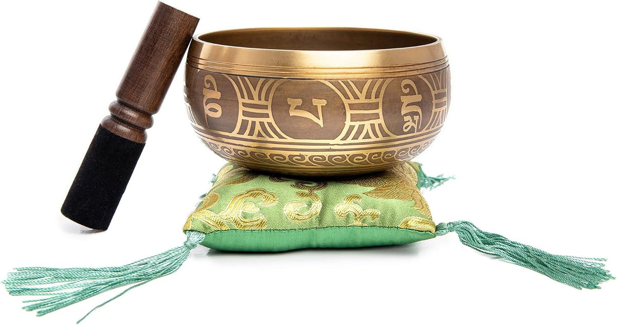 Premium Tibetan Singing Bowl Set – Handmade in Nepal Sound & Meditation Bowl – Spiritual Decor for Yoga, Wellness Spaces & Relaxation (Brown & Red)