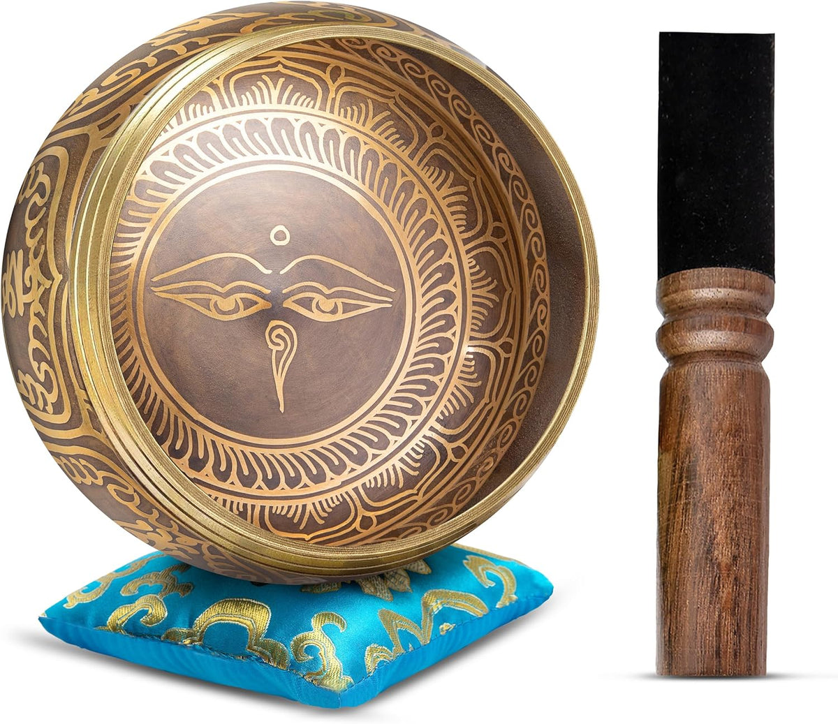 Premium Tibetan Singing Bowl Set – Handmade in Nepal Sound & Meditation Bowl – Spiritual Decor for Yoga, Wellness Spaces & Relaxation (Brown & Red)