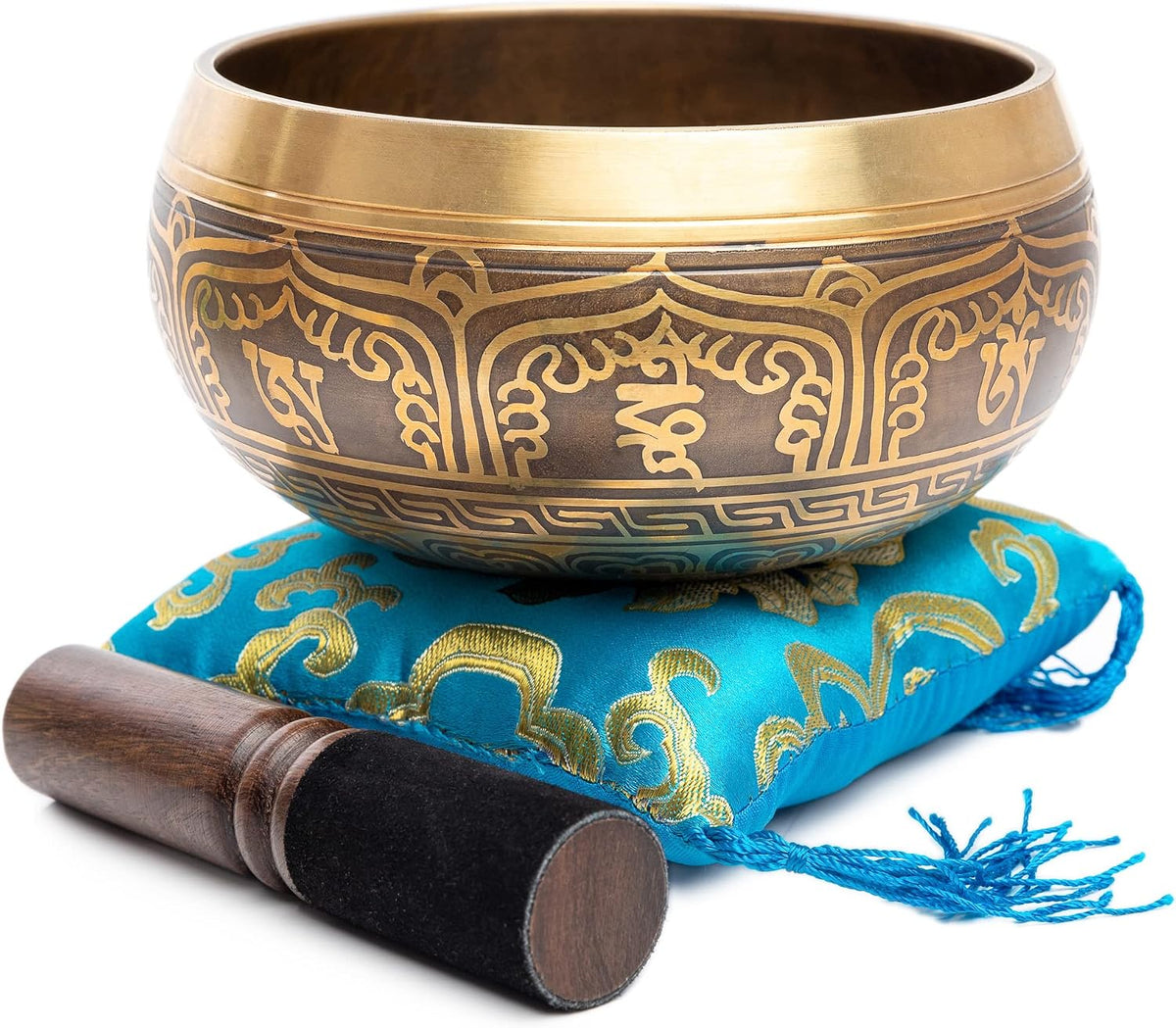 Premium Tibetan Singing Bowl Set – Handmade in Nepal Sound & Meditation Bowl – Spiritual Decor for Yoga, Wellness Spaces & Relaxation (Brown & Red)