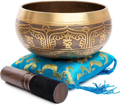 Premium Tibetan Singing Bowl Set – Handmade in Nepal Sound & Meditation Bowl – Spiritual Decor for Yoga, Wellness Spaces & Relaxation (Brown & Red)