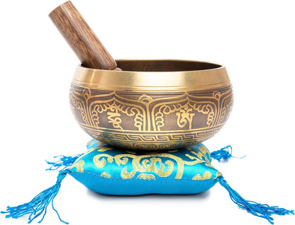 Premium Tibetan Singing Bowl Set – Handmade in Nepal Sound & Meditation Bowl – Spiritual Decor for Yoga, Wellness Spaces & Relaxation (Brown & Red)