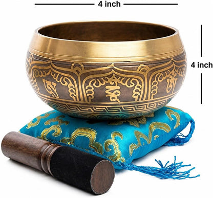 Premium Tibetan Singing Bowl Set – Handmade in Nepal Sound & Meditation Bowl – Spiritual Decor for Yoga, Wellness Spaces & Relaxation (Brown & Red)