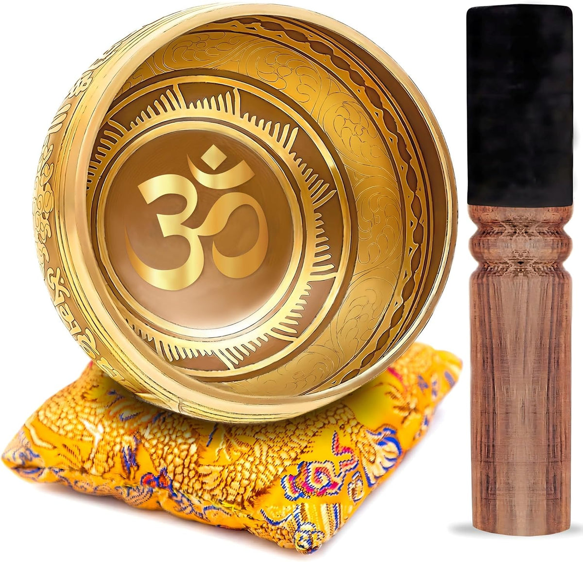 Premium Tibetan Singing Bowl Set – Handmade in Nepal Sound & Meditation Bowl – Spiritual Decor for Yoga, Wellness Spaces & Relaxation (Brown & Red)