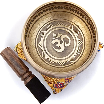Premium Tibetan Singing Bowl Set – Handmade in Nepal Sound & Meditation Bowl – Spiritual Decor for Yoga, Wellness Spaces & Relaxation (Brown & Red)