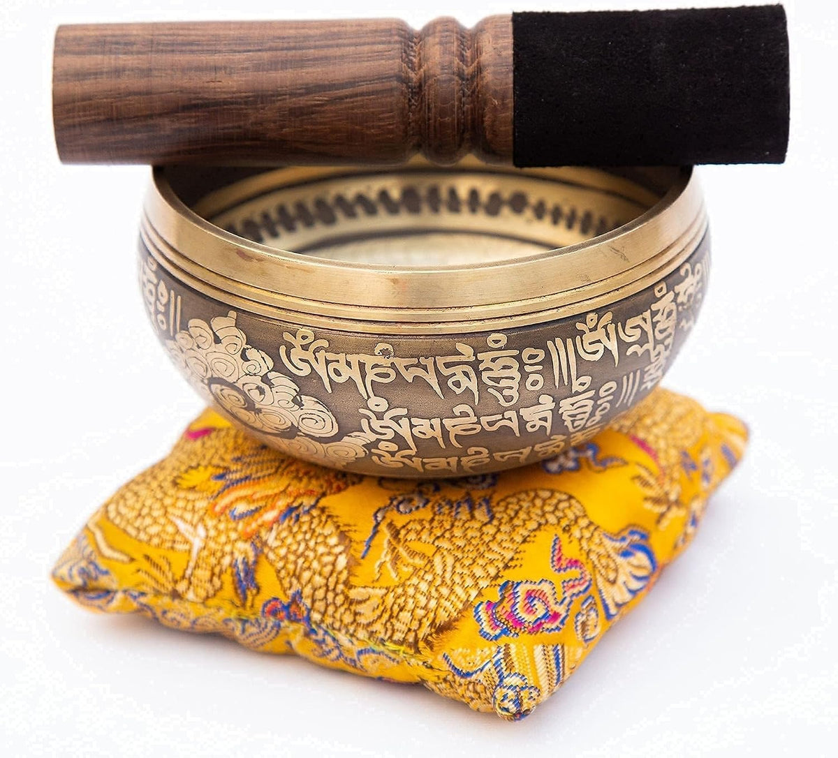 Premium Tibetan Singing Bowl Set – Handmade in Nepal Sound & Meditation Bowl – Spiritual Decor for Yoga, Wellness Spaces & Relaxation (Brown & Red)