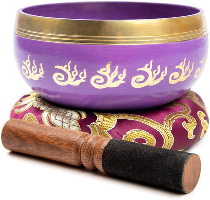Premium Tibetan Singing Bowl Set – Handmade in Nepal Sound & Meditation Bowl – Spiritual Decor for Yoga, Wellness Spaces & Relaxation (Brown & Red)