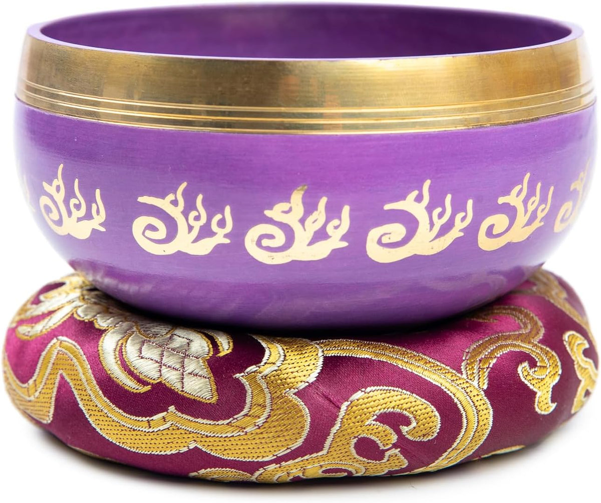 Premium Tibetan Singing Bowl Set – Handmade in Nepal Sound & Meditation Bowl – Spiritual Decor for Yoga, Wellness Spaces & Relaxation (Brown & Red)