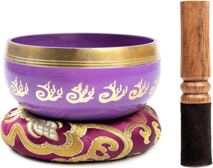 Premium Tibetan Singing Bowl Set – Handmade in Nepal Sound & Meditation Bowl – Spiritual Decor for Yoga, Wellness Spaces & Relaxation (Brown & Red)