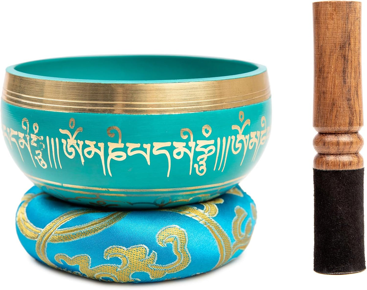 Premium Tibetan Singing Bowl Set – Handmade in Nepal Sound & Meditation Bowl – Spiritual Decor for Yoga, Wellness Spaces & Relaxation (Brown & Red)