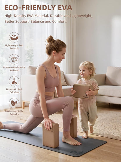 Yoga Blocks 2 Pack, 9"x6"x3" Exercise Blocks Pilates Blocks
