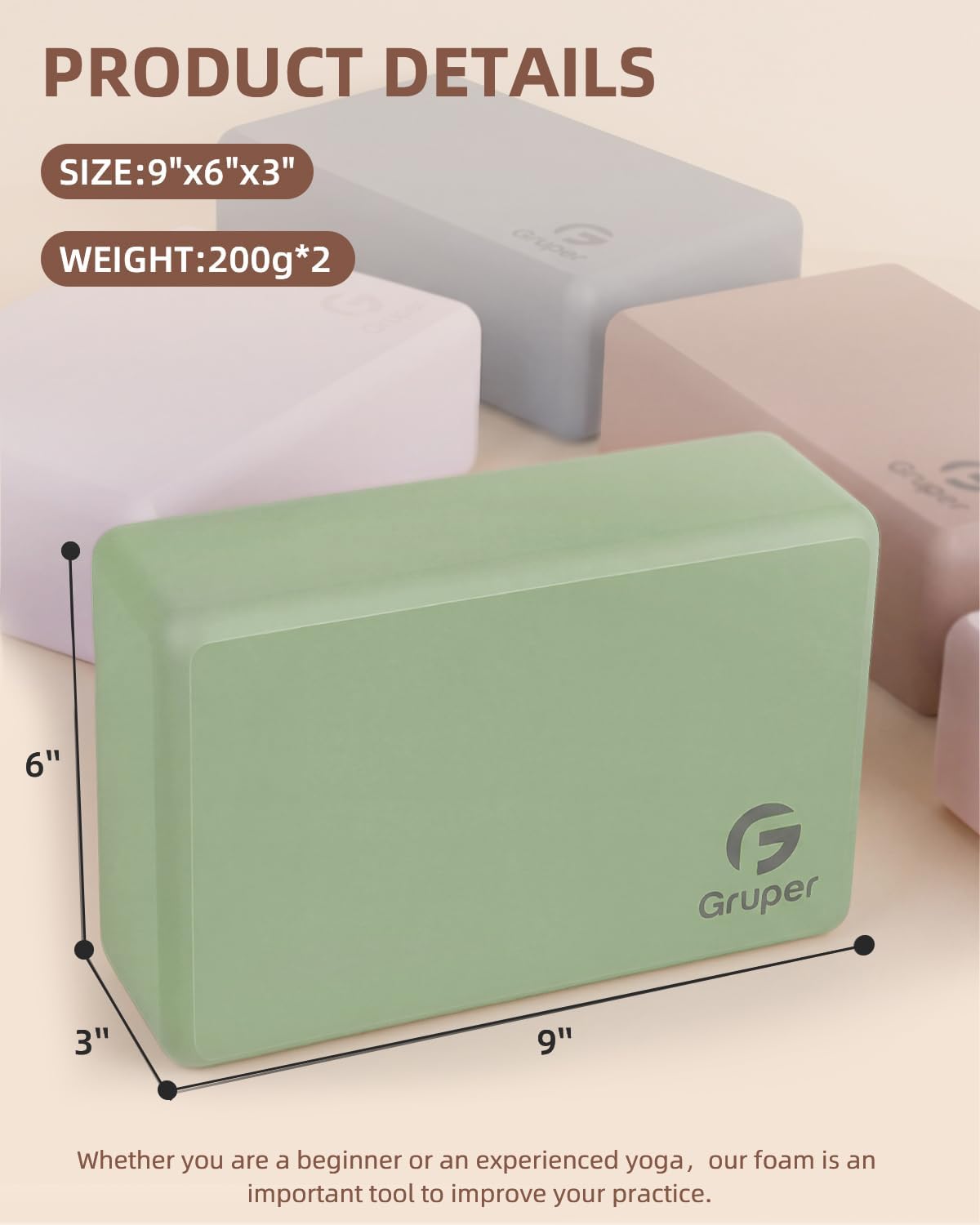 Yoga Blocks 2 Pack, 9"x6"x3" Exercise Blocks Pilates Blocks
