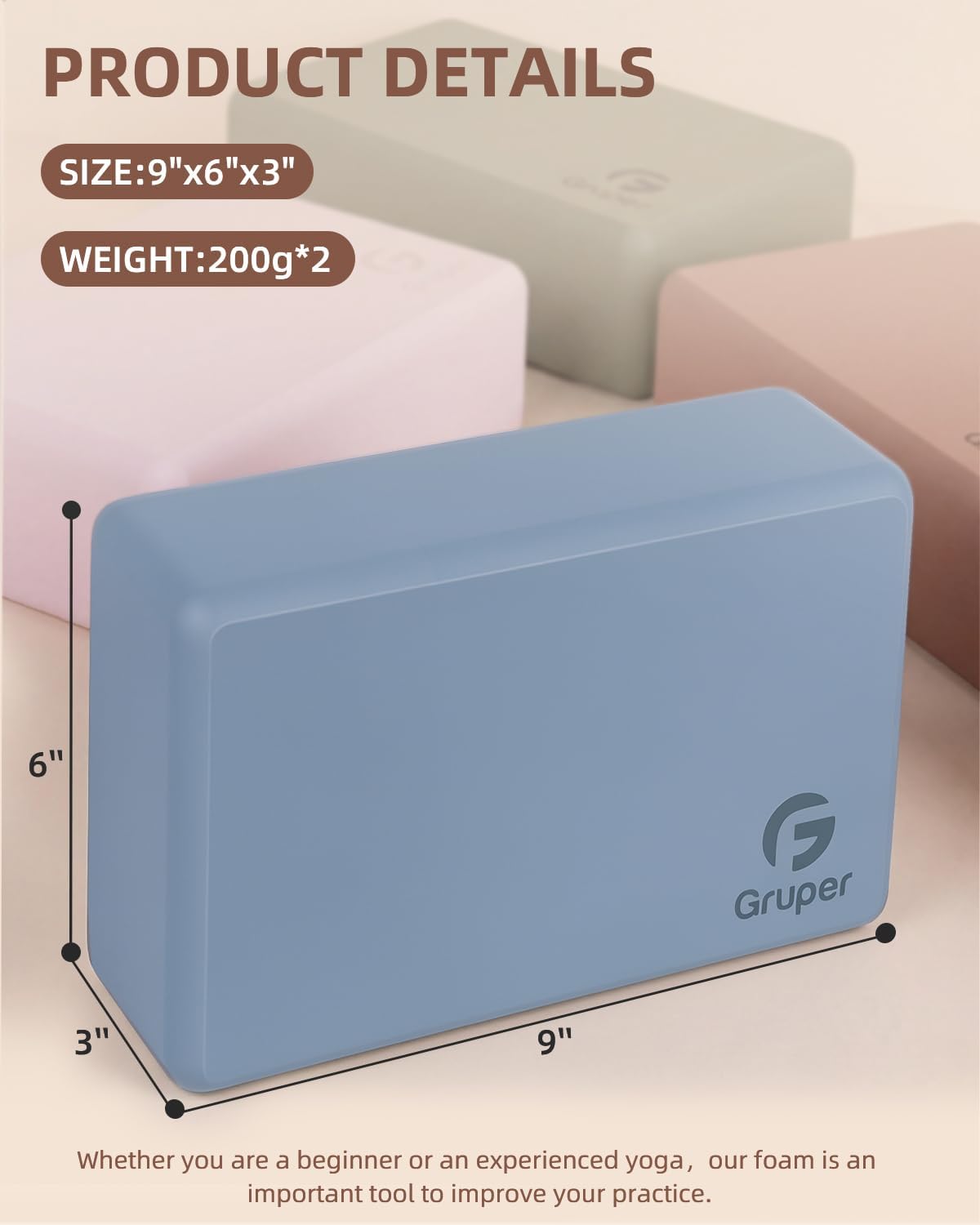 Yoga Blocks 2 Pack, 9"x6"x3" Exercise Blocks Pilates Blocks