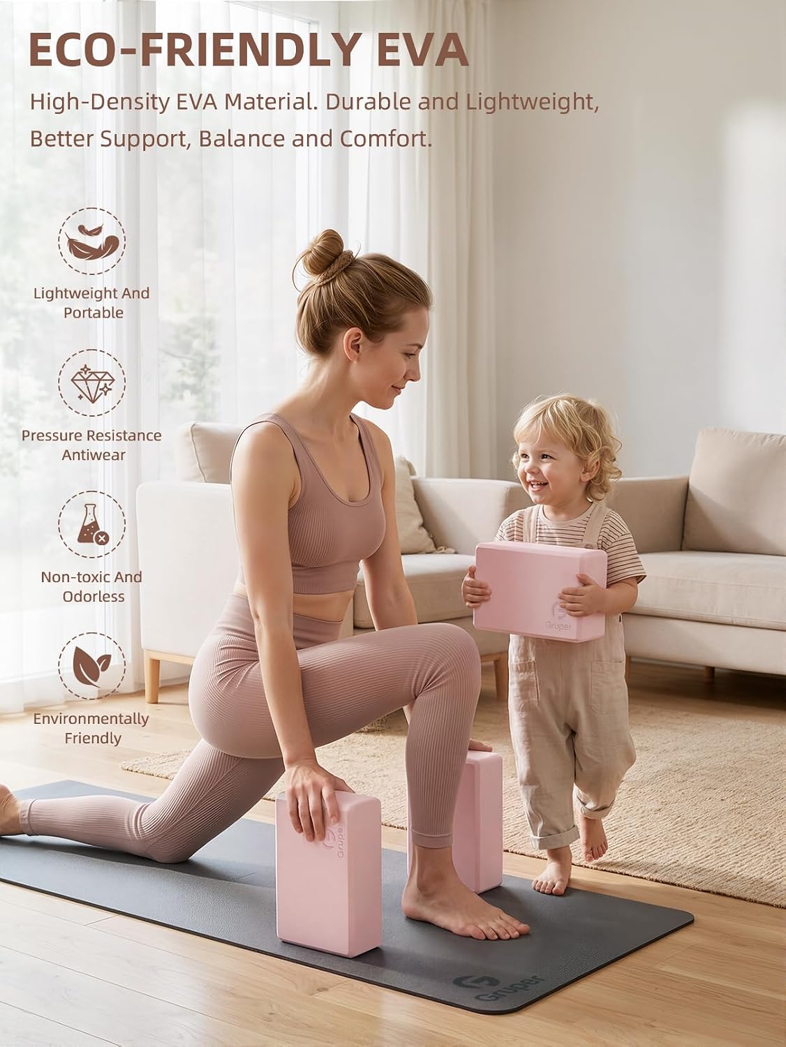 Yoga Blocks 2 Pack, 9"x6"x3" Exercise Blocks Pilates Blocks