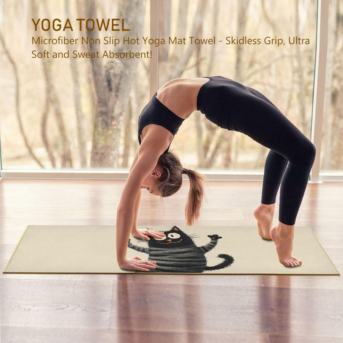 Hot Yoga Towel Cat Fun – Stylish, Non-Slip, Grip Dots, Super Absorbent, 27" x 73" - Yoga Mat Towels for Exercise, Fitness